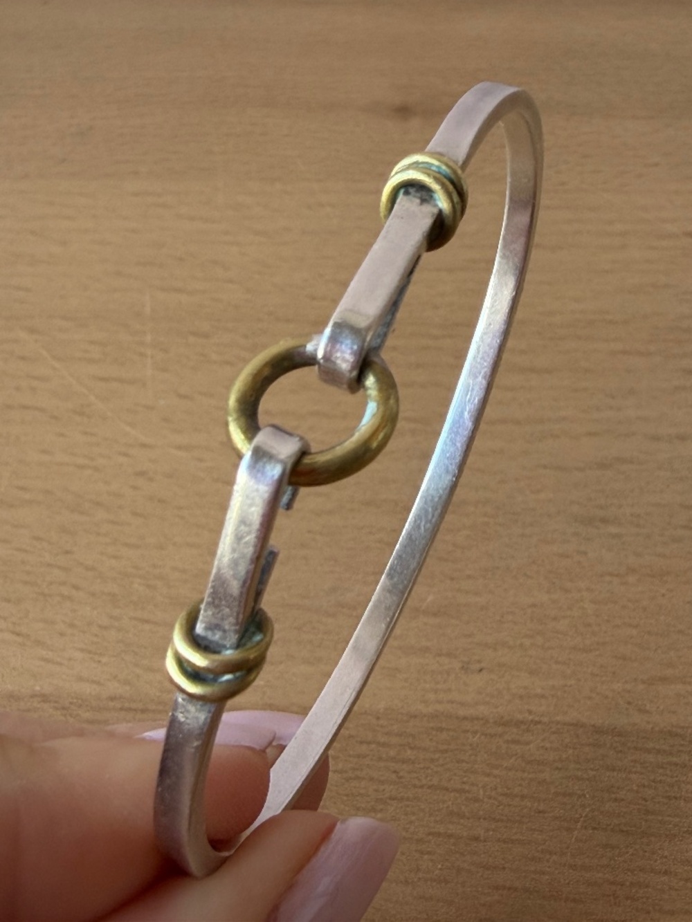 VINTAGE TWO TONE 925 STERLING SILVER HOOK AND EYE BUCKLE BANGLE BRACELET